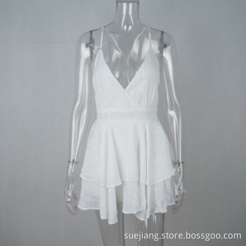 Women Sexy Mini Lace V-Neck Halter Mesh Dress